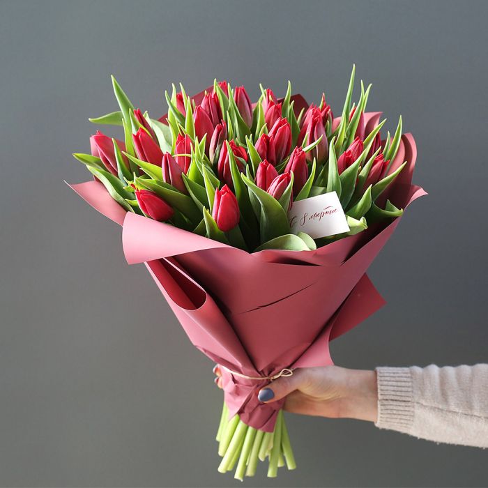 Классические красные тюльпаны 31шт. ― Мята